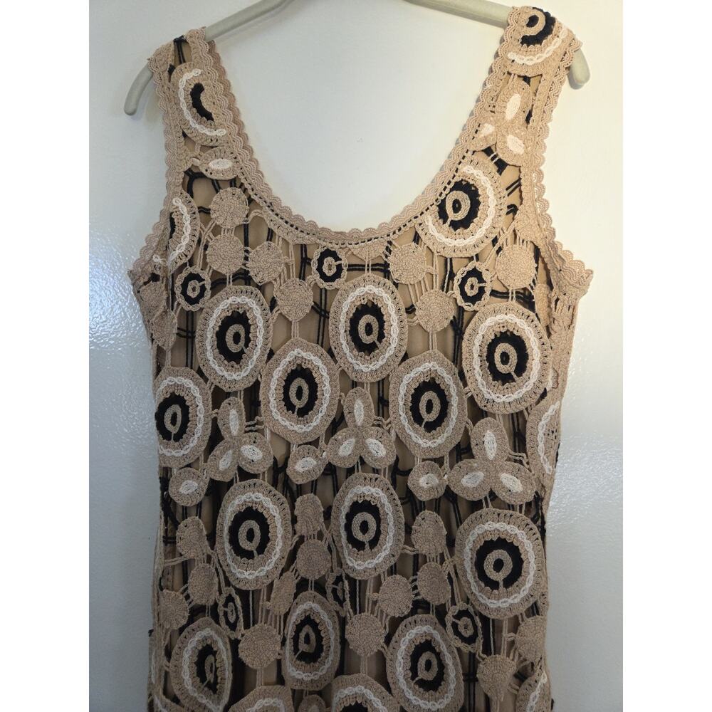 Boston Proper Crochet Long Maxi Tank Dress Size Small Tan Black Lined Pullover - Picture 3 of 12